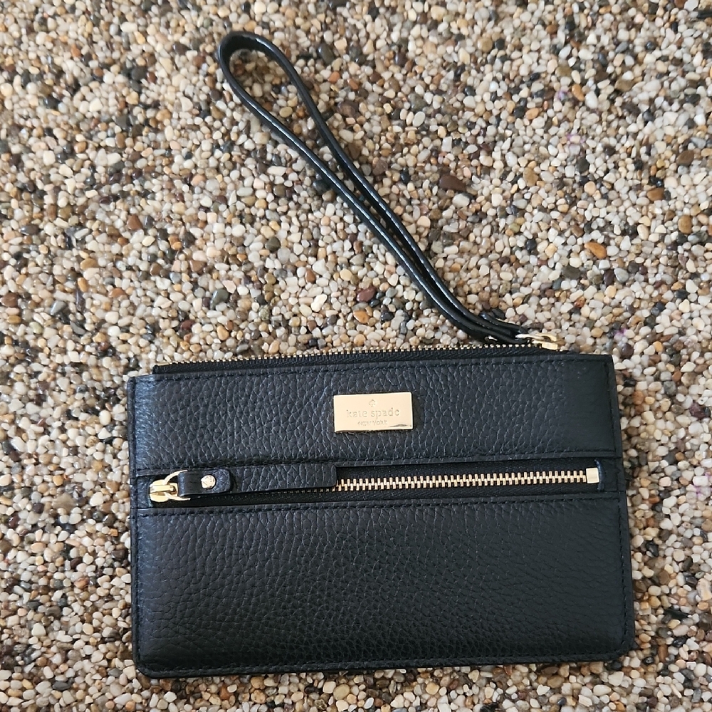 Kate Spade Leather Black Wristlet with Gold Zipper